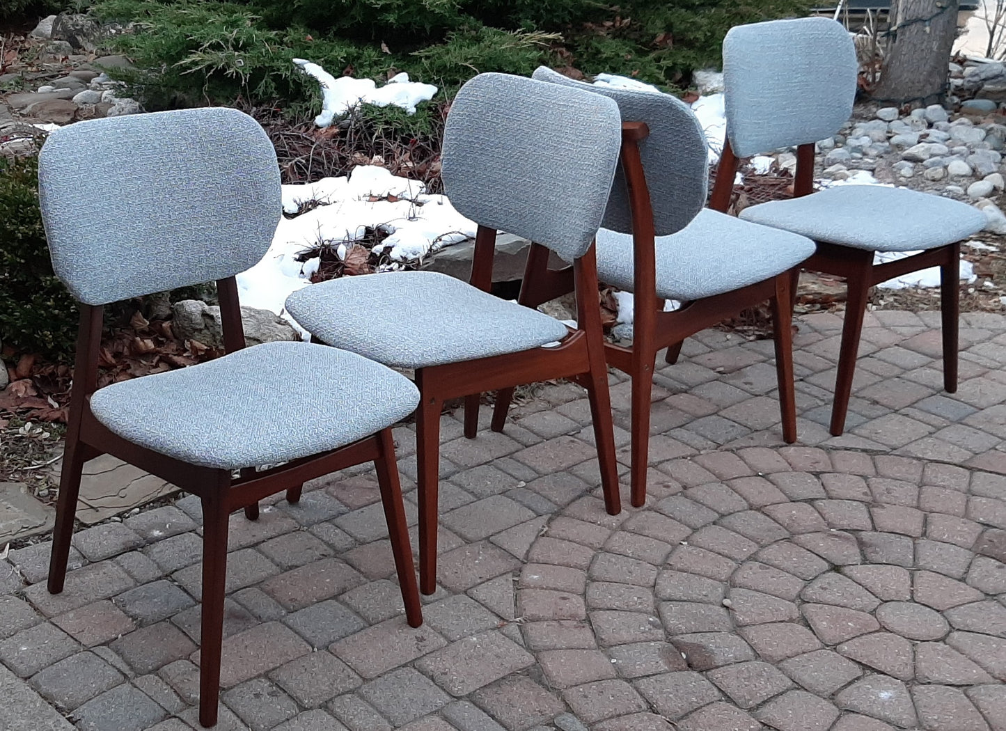 4 REFINISHED REUPHOLSTERED Danish MCM Teak Dining Chairs, A. Olsen style,  like new