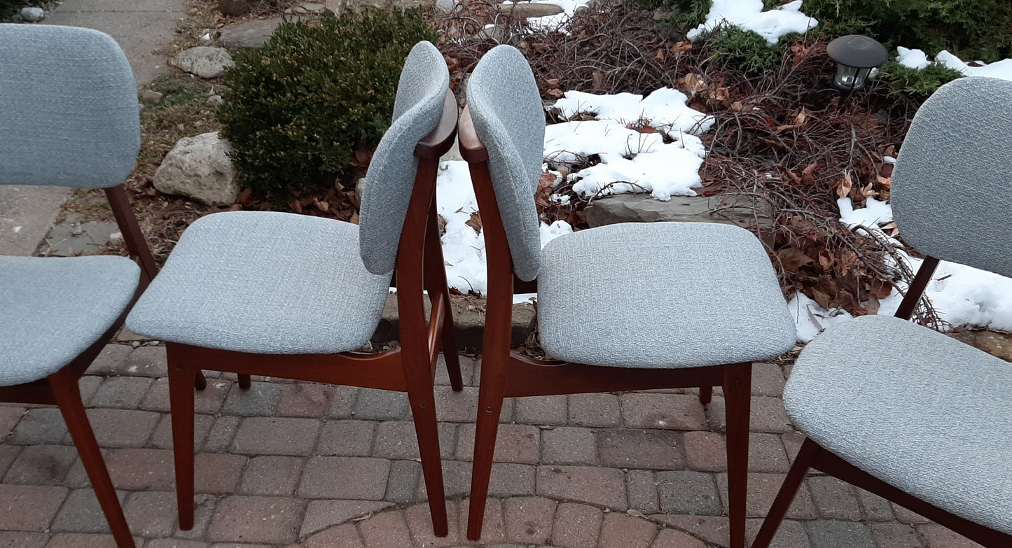 4 REFINISHED REUPHOLSTERED Danish MCM Teak Dining Chairs, A. Olsen style,  like new