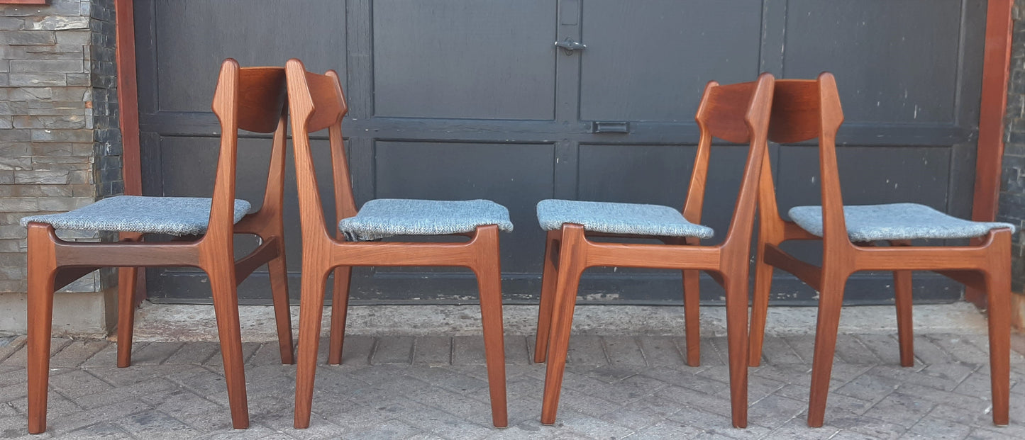 4 REFINISHED Danish MCM Teak Chairs by Erik Buch, will be REUPHOLSTERED