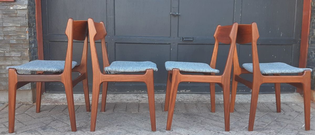 4 REFINISHED Danish MCM Teak Chairs by Erik Buch, will be REUPHOLSTERED