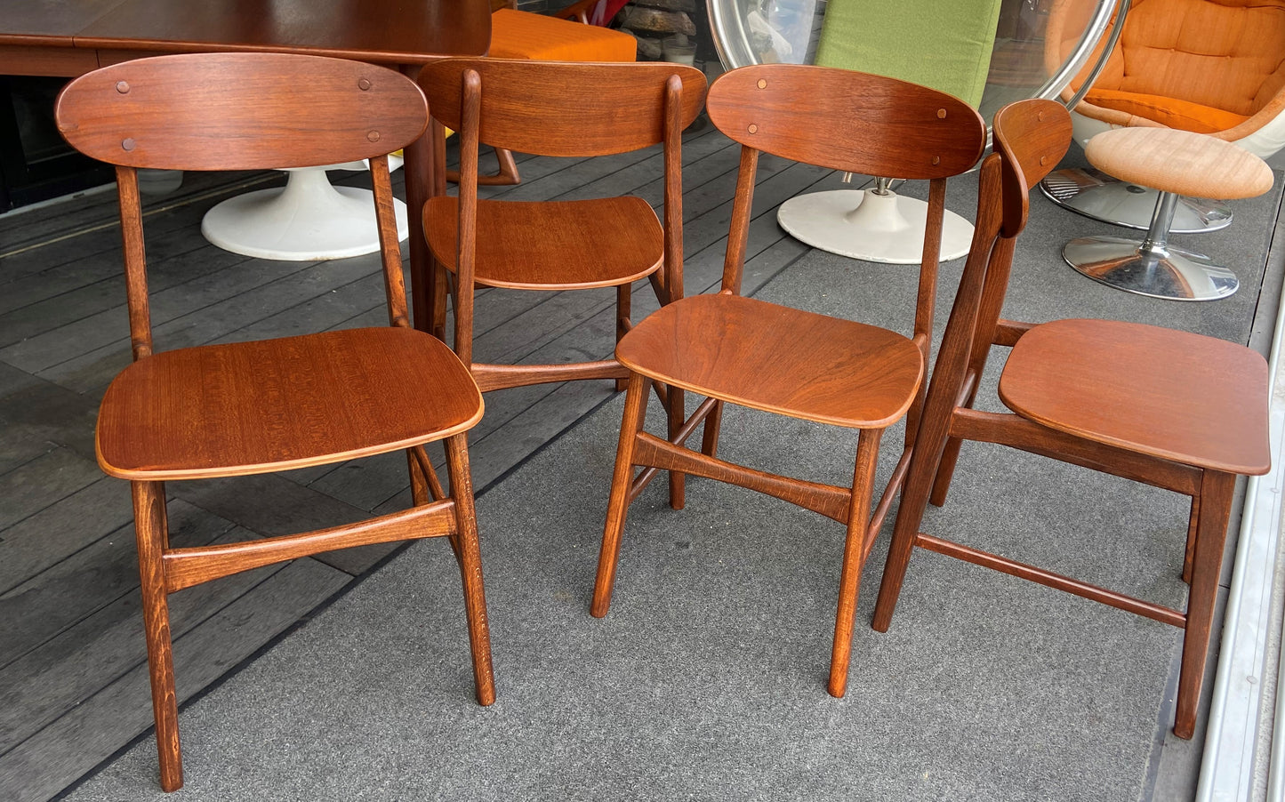 4 REFINISHED Danish Mid Century Modern Teak Chairs by Borge Mogensen