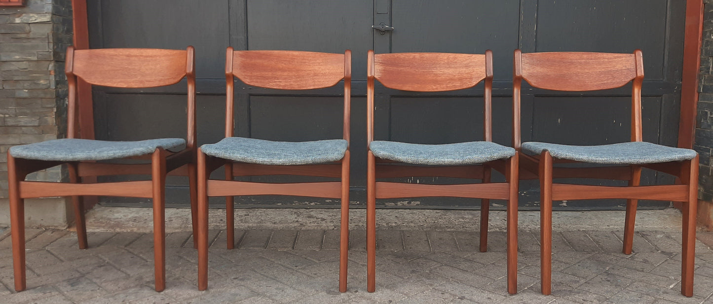 4 REFINISHED Danish MCM Teak Chairs by Erik Buch, will be REUPHOLSTERED