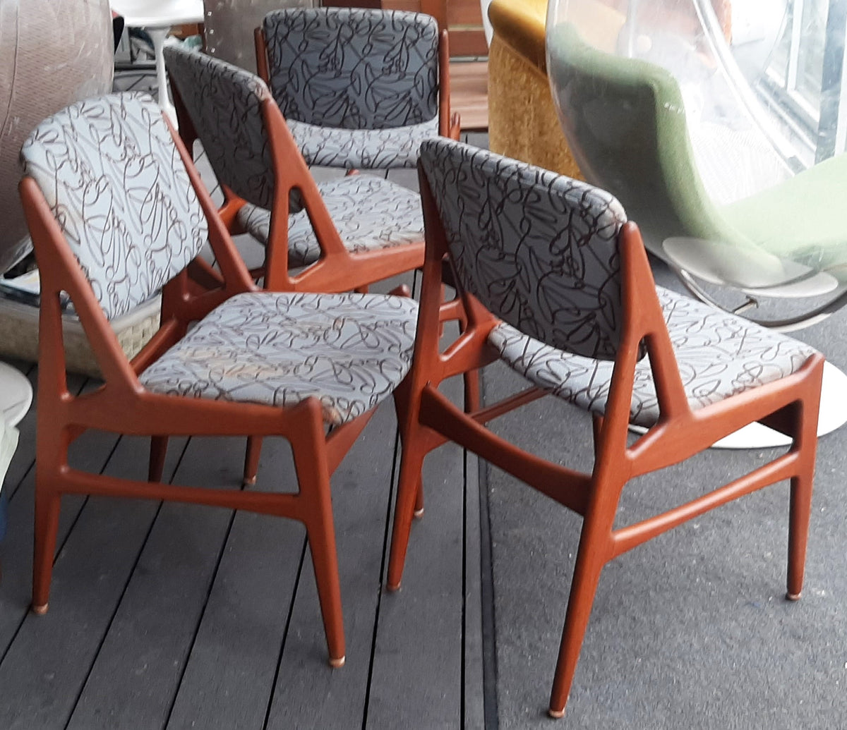 4 RESTORED REUPHOLSTERED in Maharam fabric Danish MCM Teak Chairs by Arne Vodder