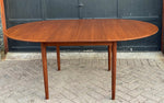 REFINISHED Danish MCM Teak Dining Table Round to Oval w Butterfly Leaf Selfstoring 48