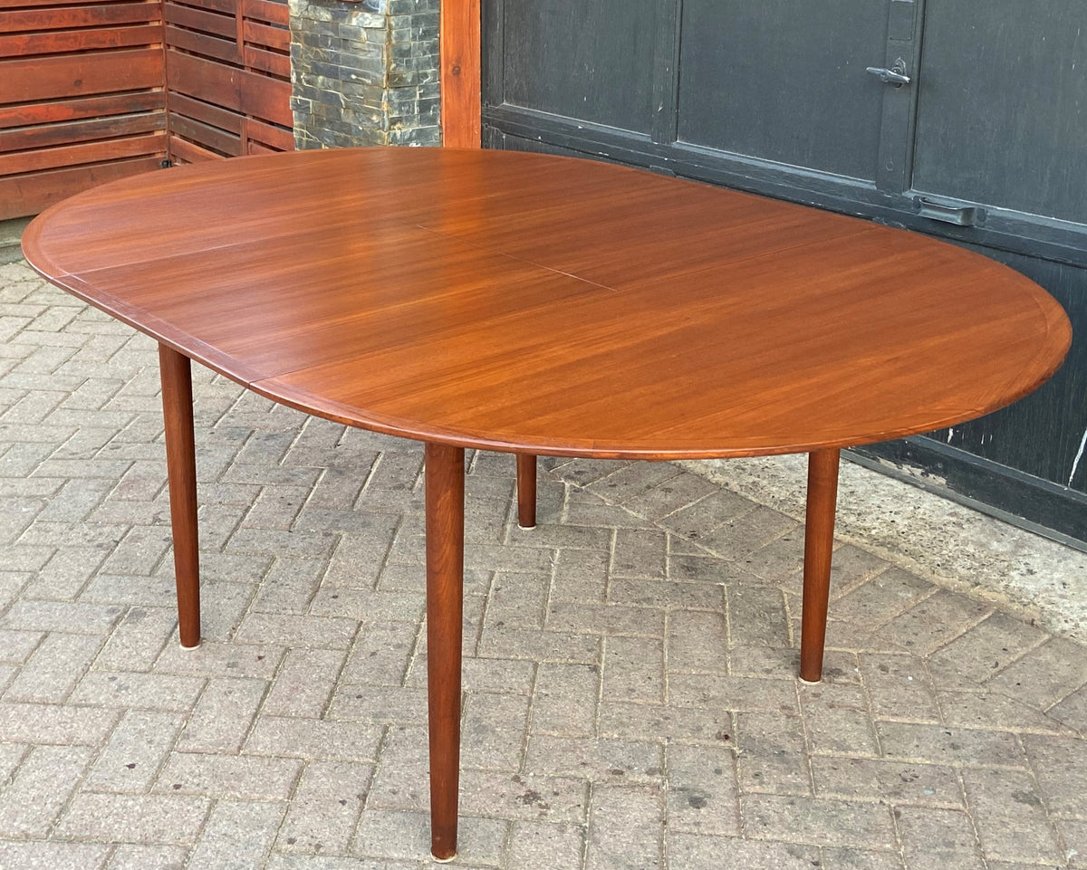 REFINISHED Danish MCM Teak Dining Table Round to Oval w Butterfly Leaf Selfstoring 48
