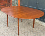 REFINISHED Danish MCM Teak Dining Table Round to Oval w Butterfly Leaf Selfstoring 48