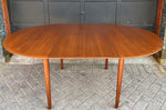 REFINISHED Danish MCM Teak Dining Table Round to Oval w Butterfly Leaf Selfstoring 48