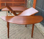 REFINISHED Danish MCM Teak Dining Table Round to Oval w Butterfly Leaf Selfstoring 48