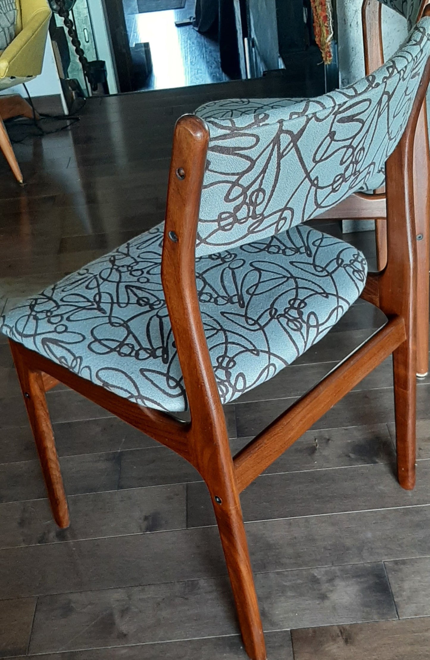 4 REFINISHED Danish MCM Teak Dining Chairs, ready for new upholstery