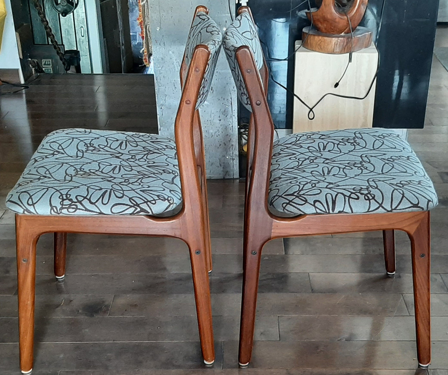 4 REFINISHED Danish MCM Teak Dining Chairs, ready for new upholstery