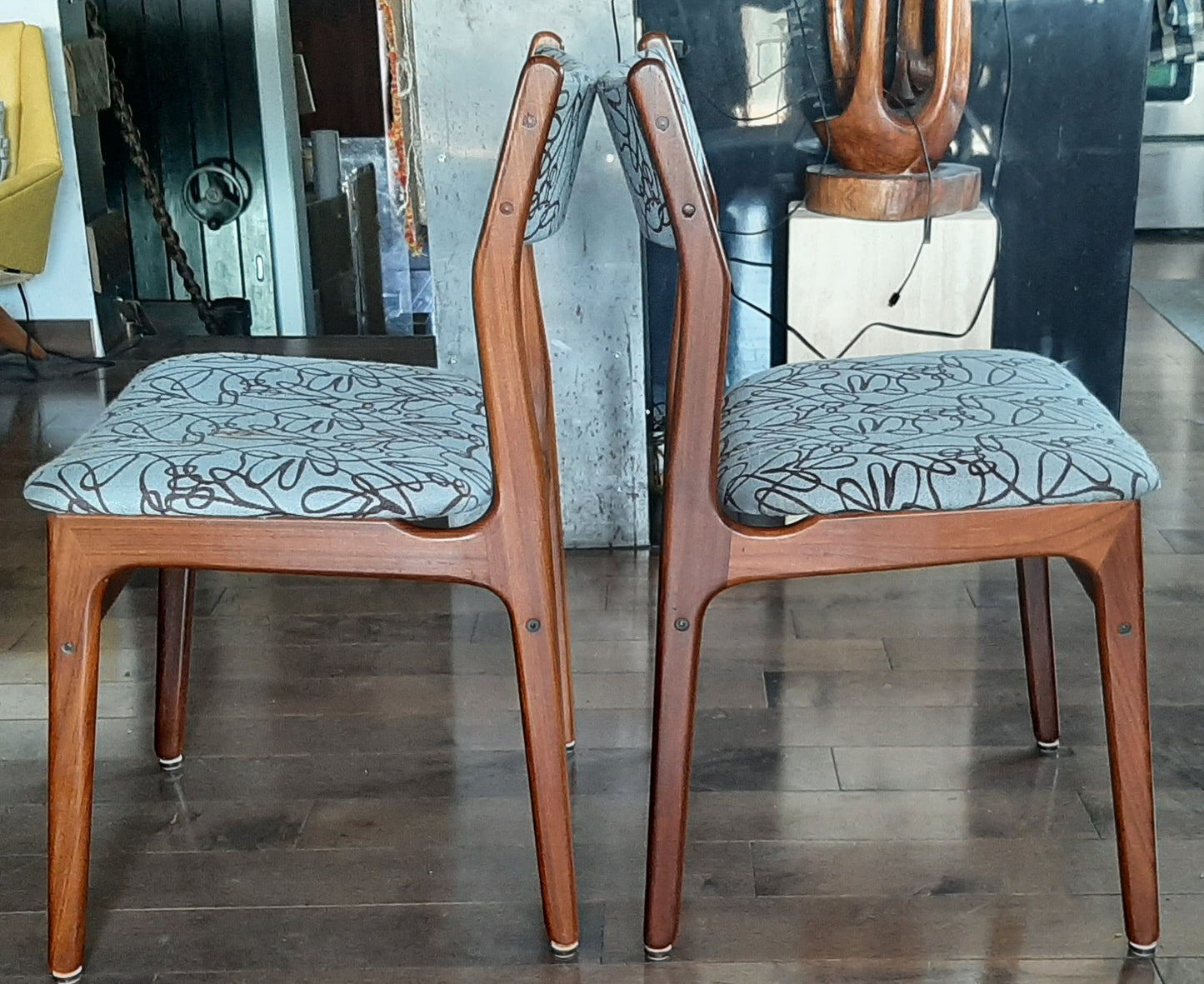 4 REFINISHED Danish MCM Teak Dining Chairs, ready for new upholstery