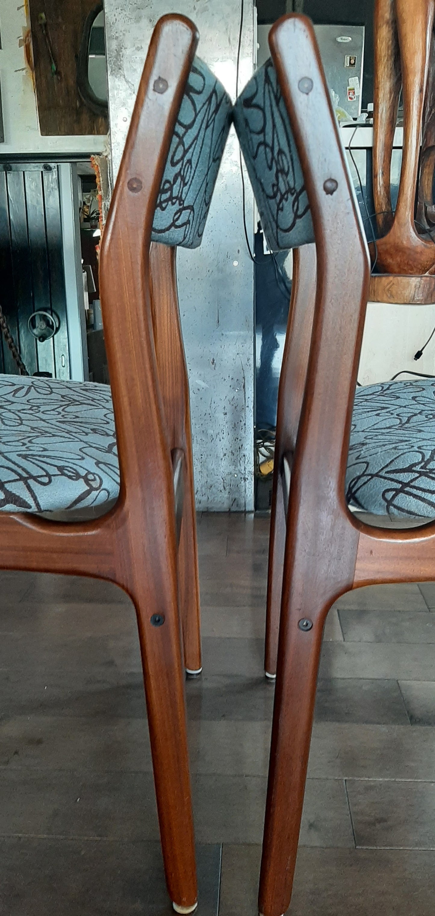 4 REFINISHED Danish MCM Teak Dining Chairs, ready for new upholstery