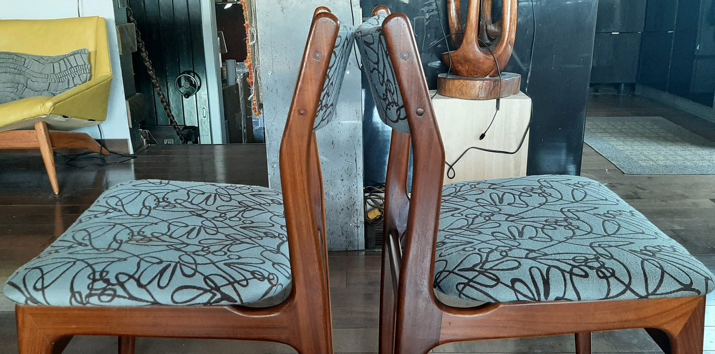 4 REFINISHED Danish MCM Teak Dining Chairs, ready for new upholstery