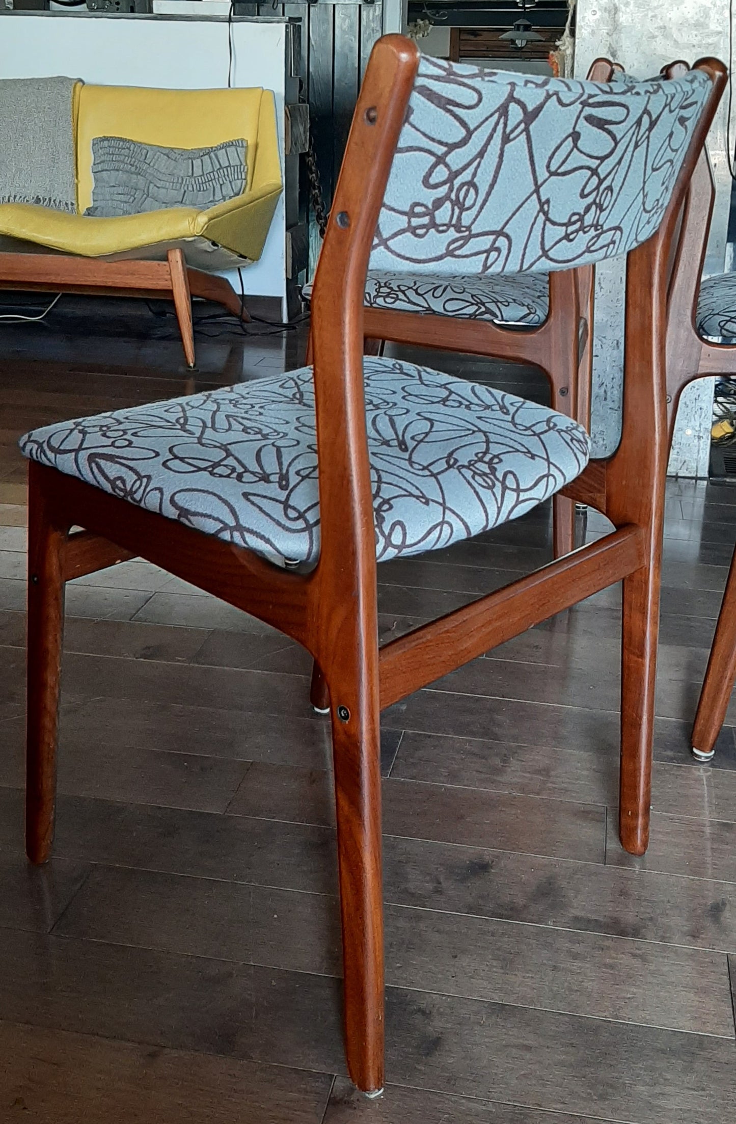 4 REFINISHED Danish MCM Teak Dining Chairs, ready for new upholstery