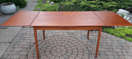 REFINISHED Danish MCM Teak Draw Leaf Table, PERFECT 51-91"