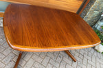 REFINISHED Danish Mid Century Modern Teak Table w Selfstoring Butterfly Leaf, 59