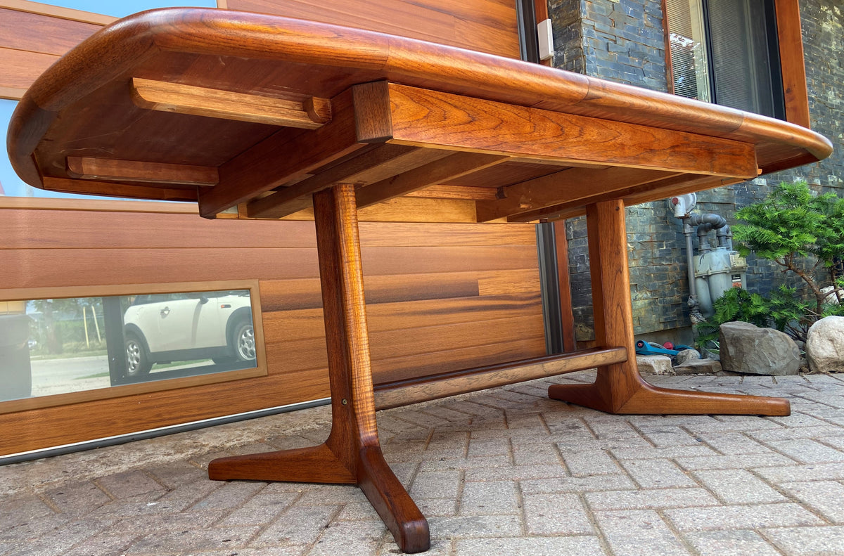 REFINISHED Danish Mid Century Modern Teak Table w Selfstoring Butterfly Leaf, 59
