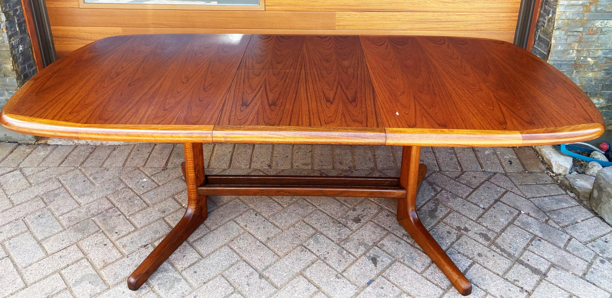 REFINISHED Danish Mid Century Modern Teak Table w Selfstoring Butterfly Leaf, 59