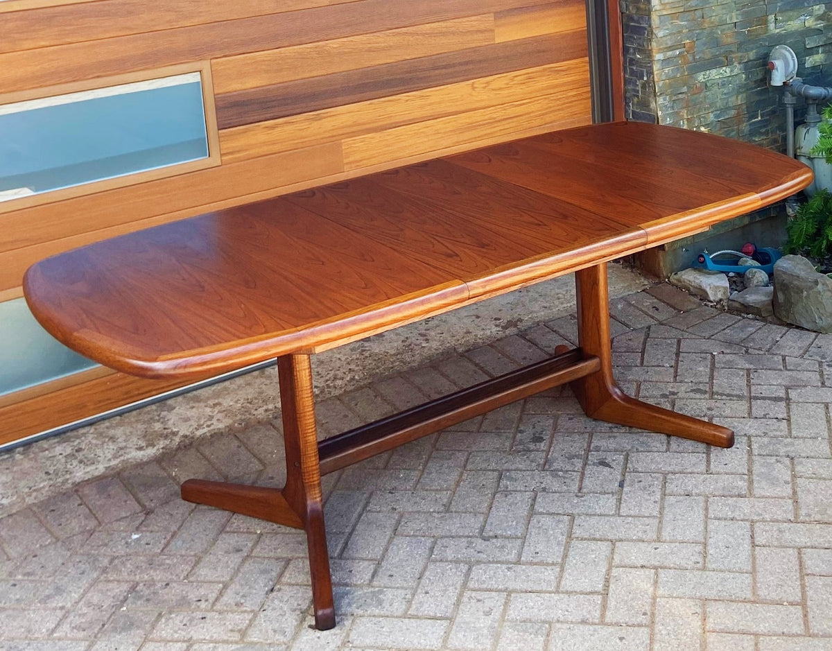REFINISHED Danish Mid Century Modern Teak Table w Selfstoring Butterfly Leaf, 59