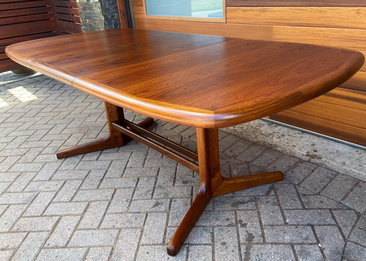 REFINISHED Danish Mid Century Modern Teak Table w Selfstoring Butterfly Leaf, 59