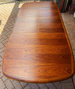 REFINISHED Danish Mid Century Modern Teak Table w Selfstoring Butterfly Leaf, 59