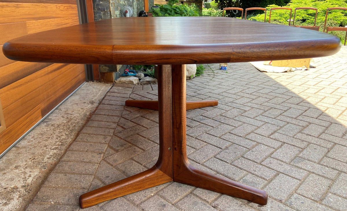 REFINISHED Danish Mid Century Modern Teak Table w Selfstoring Butterfly Leaf, 59