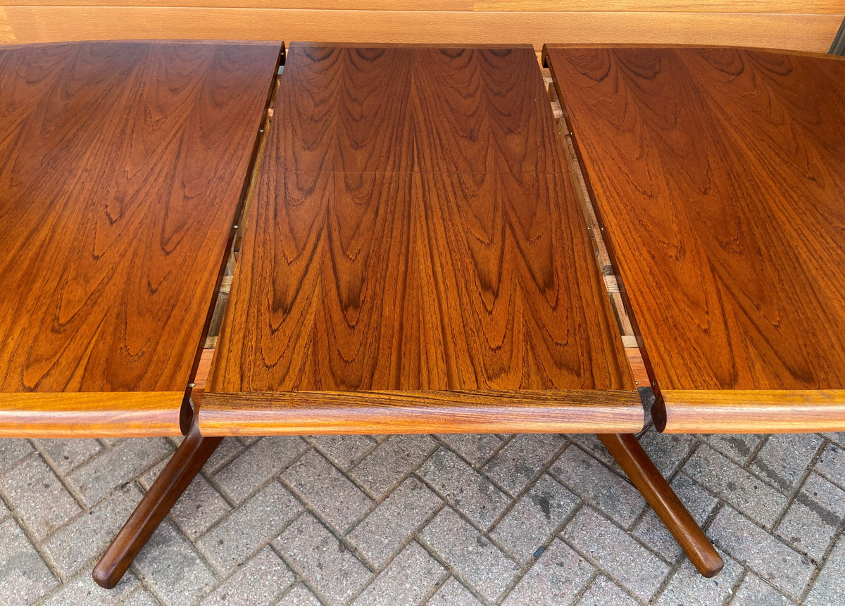 REFINISHED Danish Mid Century Modern Teak Table w Selfstoring Butterfly Leaf, 59