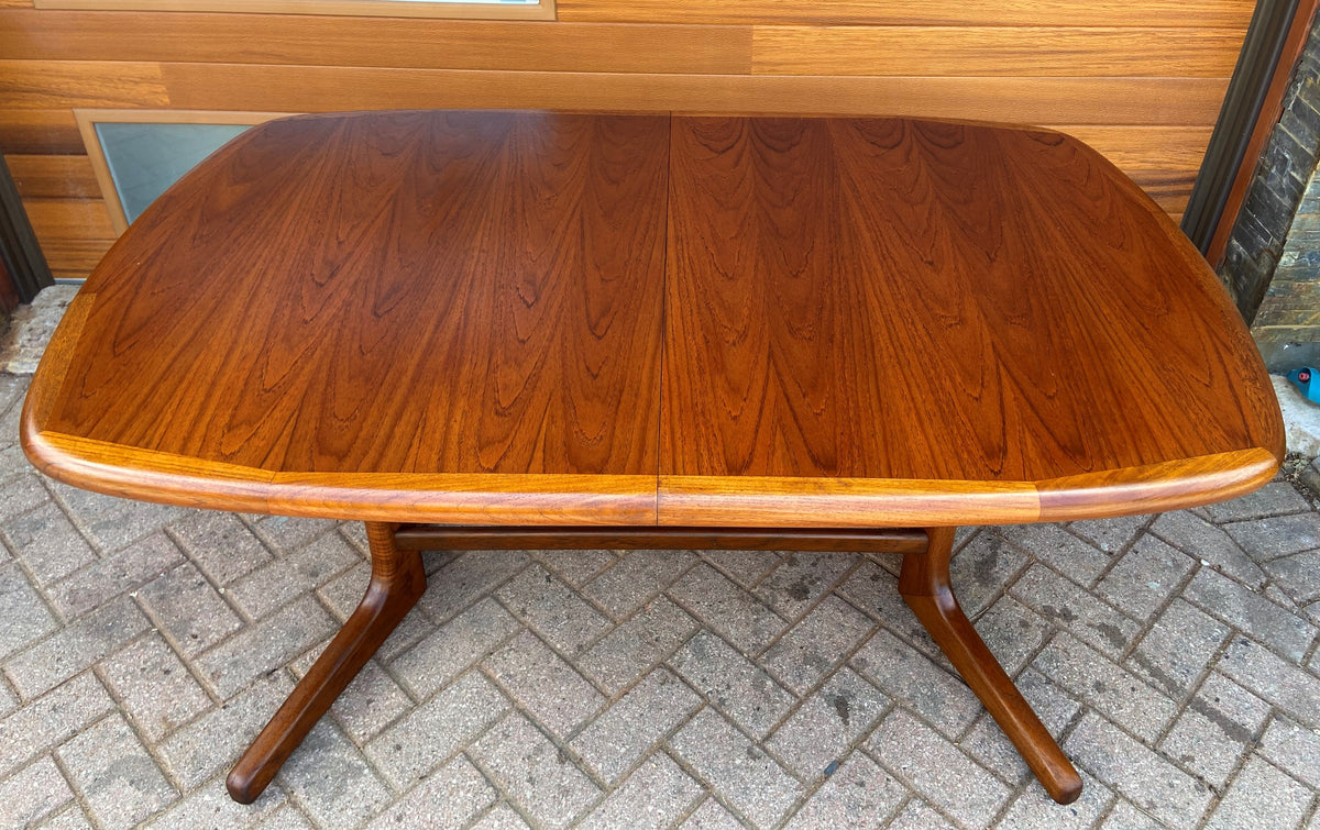 REFINISHED Danish Mid Century Modern Teak Table w Selfstoring Butterfly Leaf, 59
