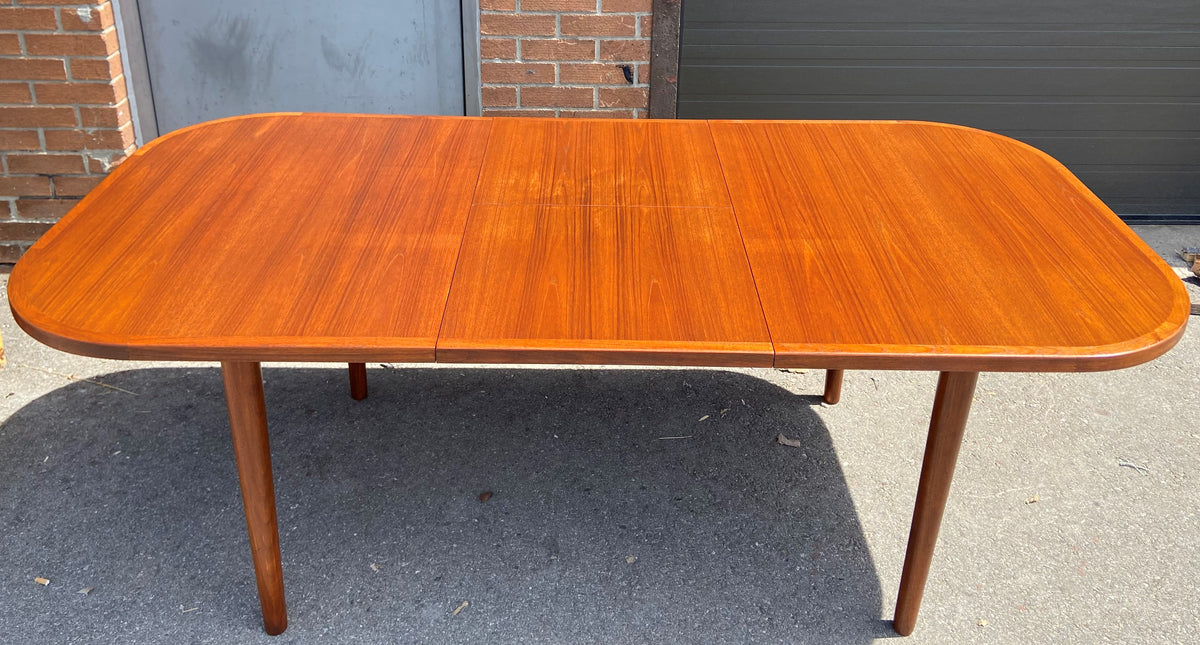 REFINISHED Danish Mid Century Modern Teak Table Extendable Self Storing   57