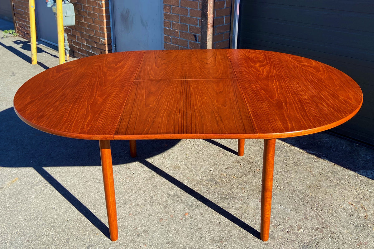 REFINISHED Danish MCM Teak Dining Table Round to Oval w Butterfly Leaf 48