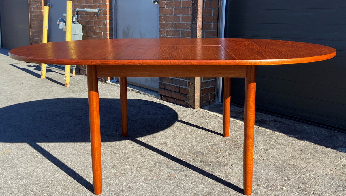 REFINISHED Danish MCM Teak Dining Table Round to Oval w Butterfly Leaf 48