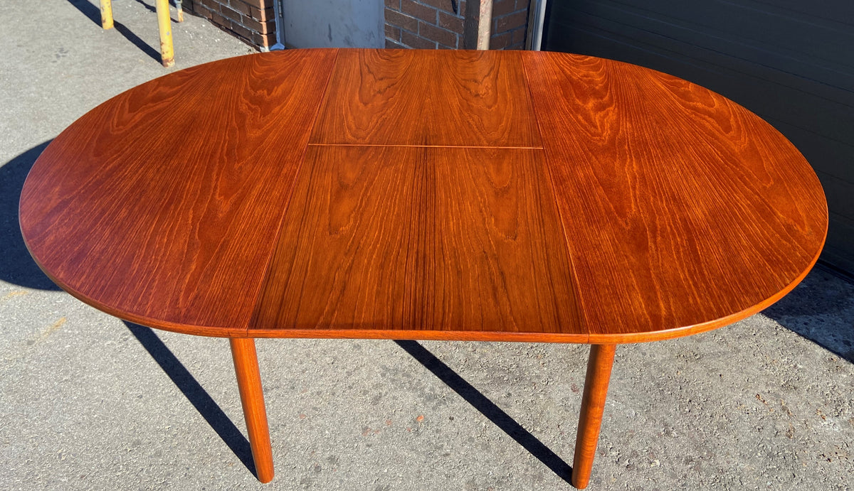 REFINISHED Danish MCM Teak Dining Table Round to Oval w Butterfly Leaf 48