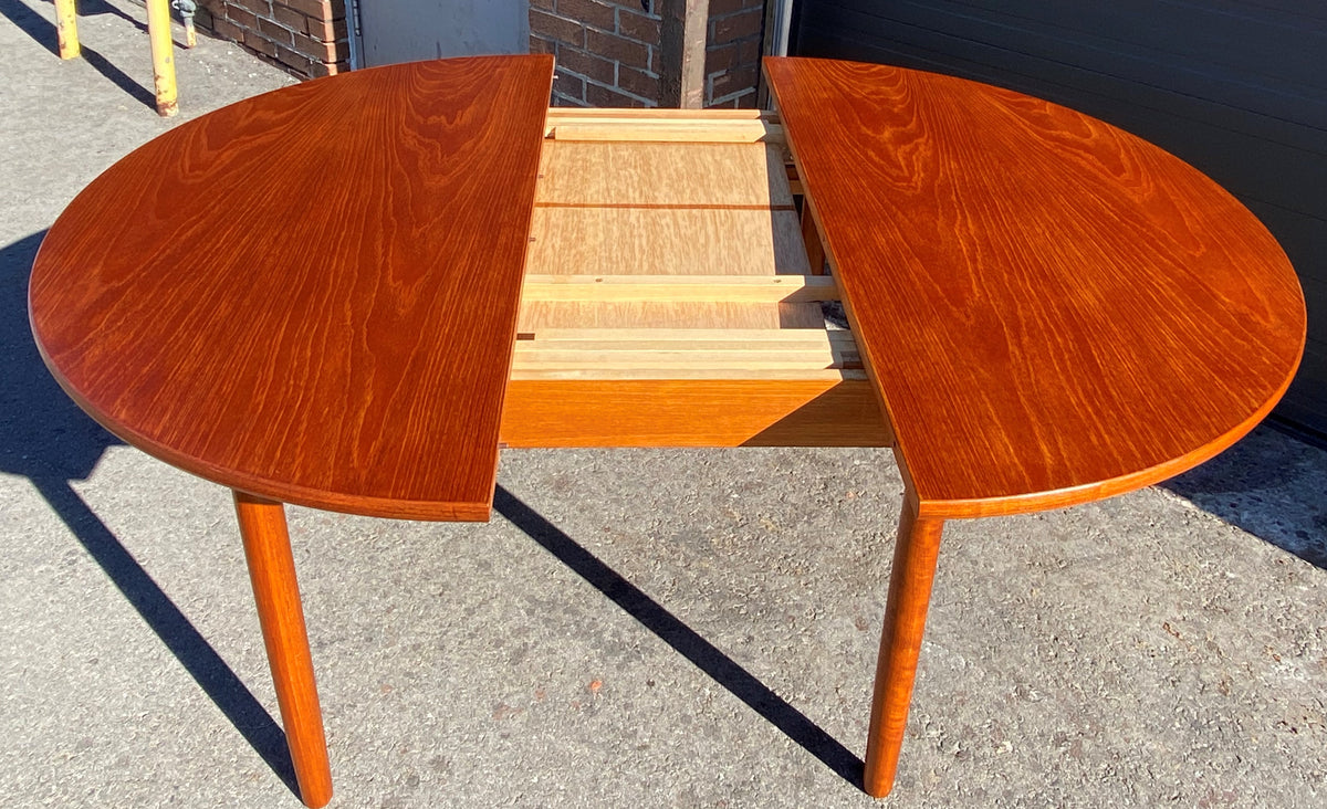 REFINISHED Danish MCM Teak Dining Table Round to Oval w Butterfly Leaf 48