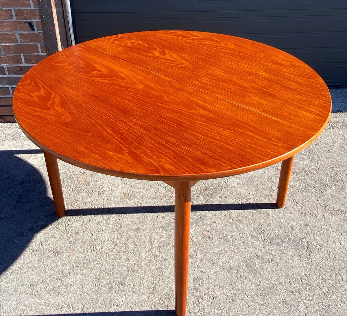 REFINISHED Danish MCM Teak Dining Table Round to Oval w Butterfly Leaf 48