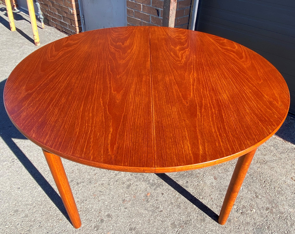REFINISHED Danish MCM Teak Dining Table Round to Oval w Butterfly Leaf 48