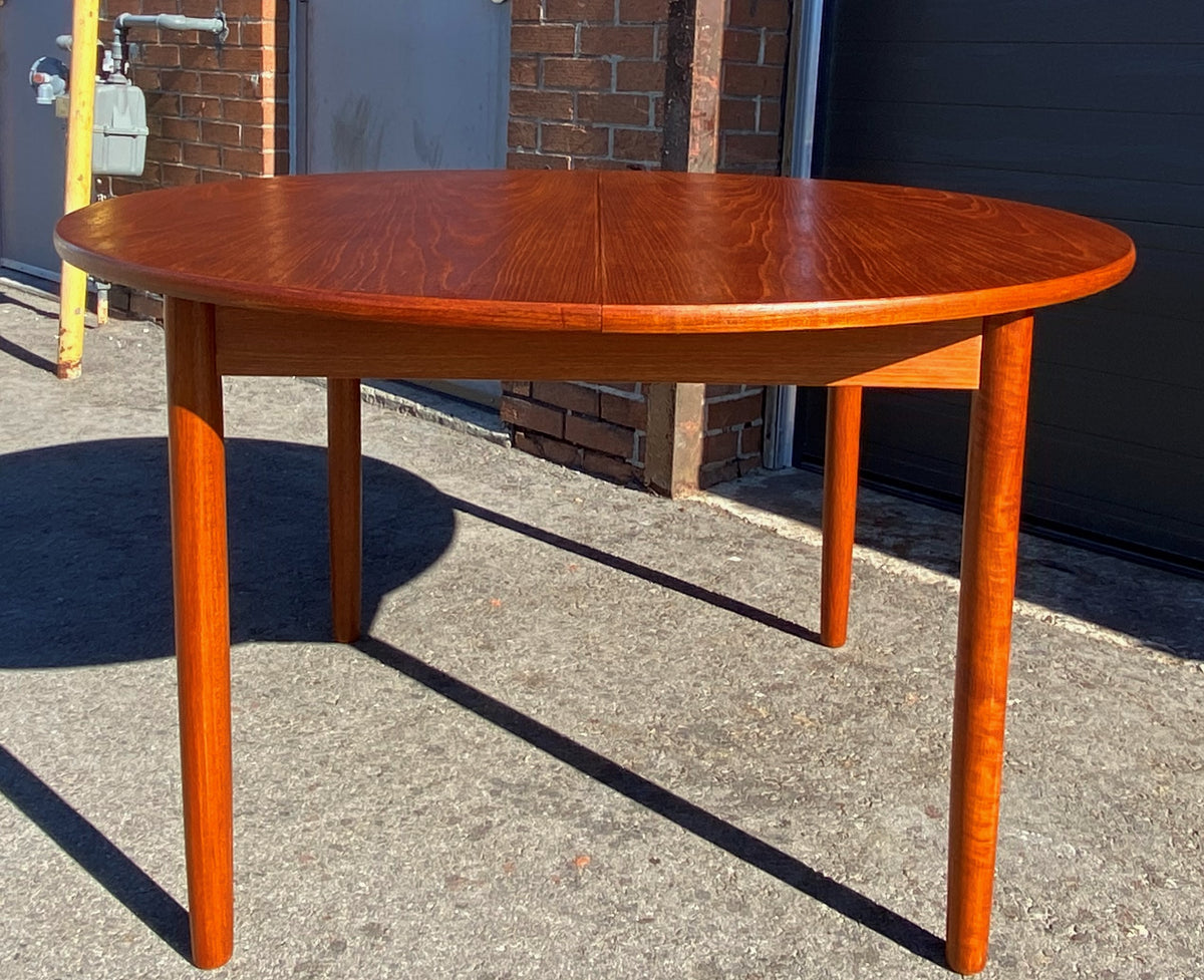 REFINISHED Danish MCM Teak Dining Table Round to Oval w Butterfly Leaf 48