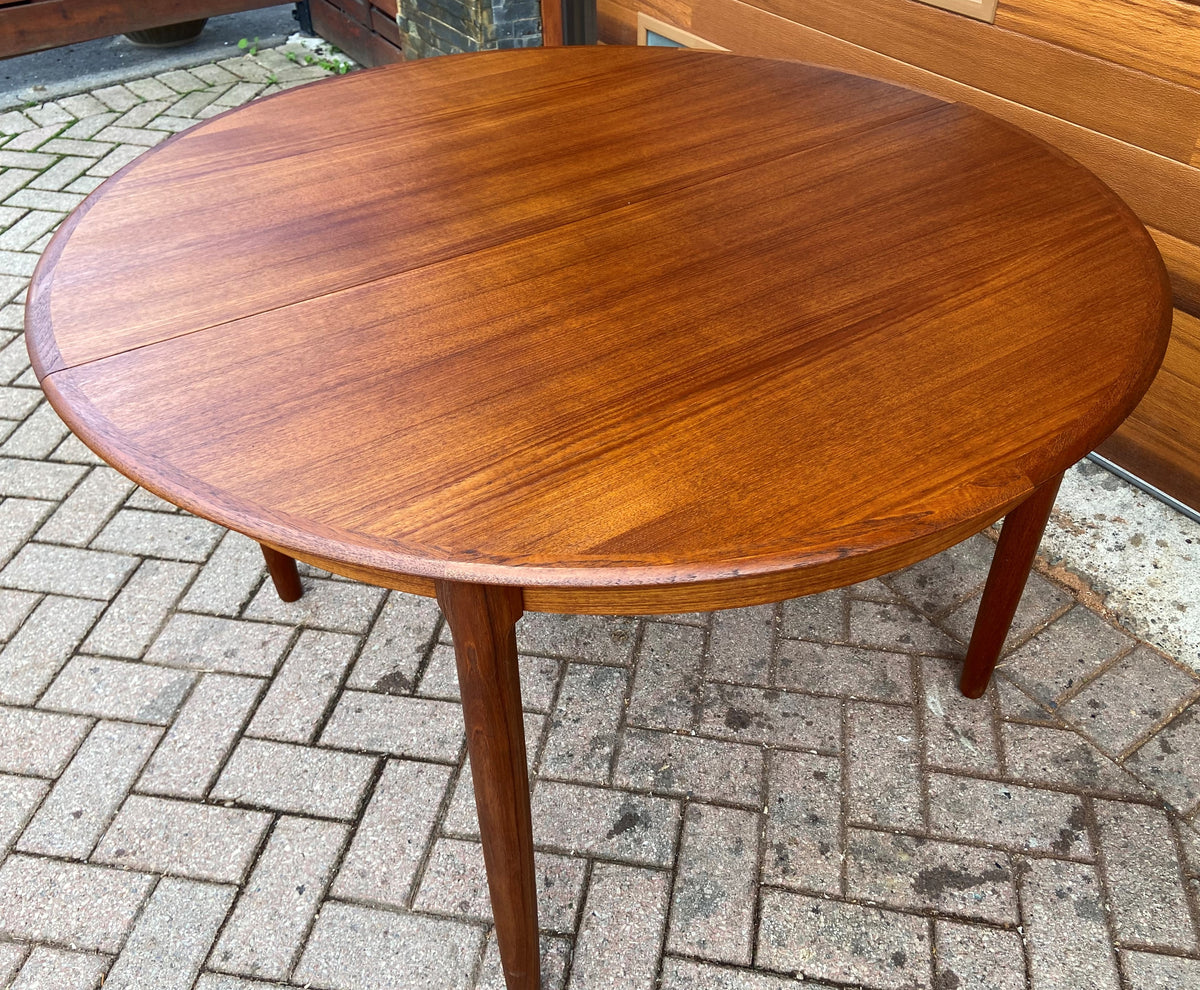 REFINISHED Danish MCM Teak Table Round w 2 leaves by C.J. Rosengaarden 47