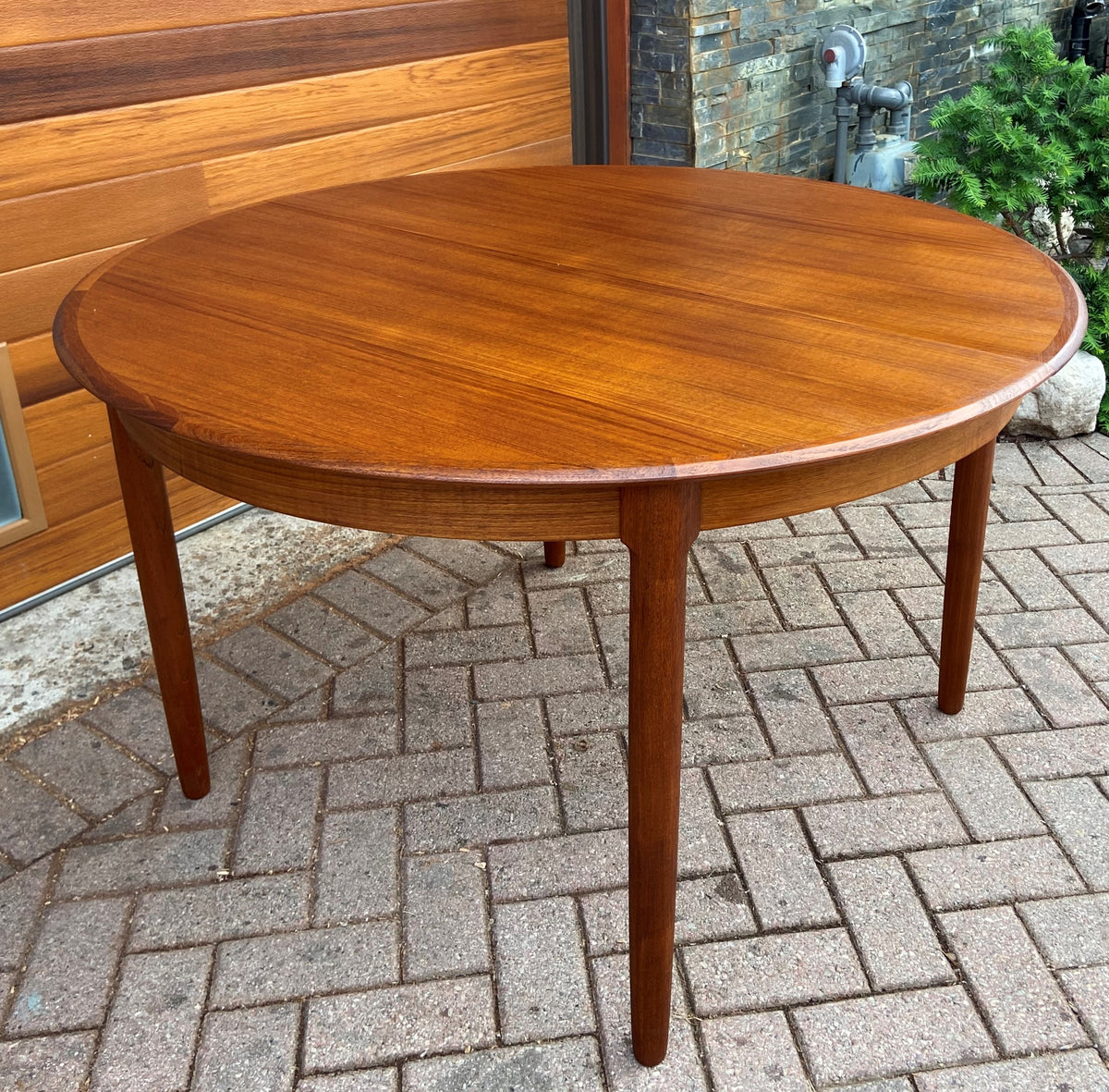 REFINISHED Danish MCM Teak Table Round w 2 leaves by C.J. Rosengaarden 47