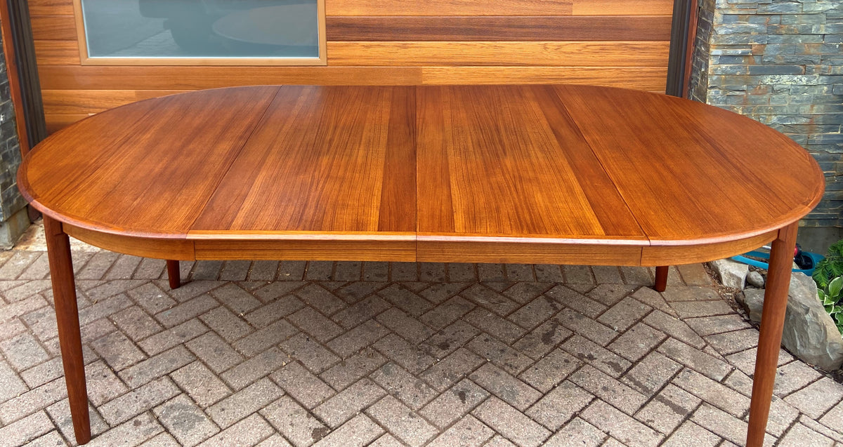 REFINISHED Danish MCM Teak Table Round w 2 leaves by C.J. Rosengaarden 47