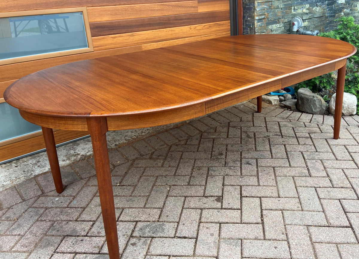 REFINISHED Danish MCM Teak Table Round w 2 leaves by C.J. Rosengaarden 47