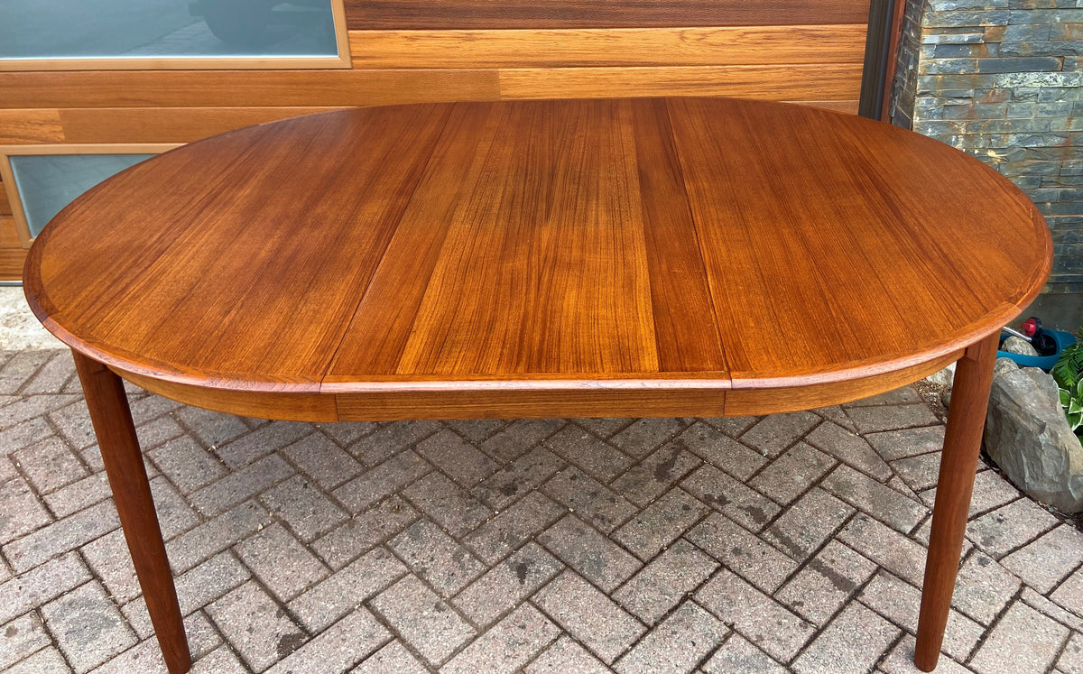 REFINISHED Danish MCM Teak Table Round w 2 leaves by C.J. Rosengaarden 47