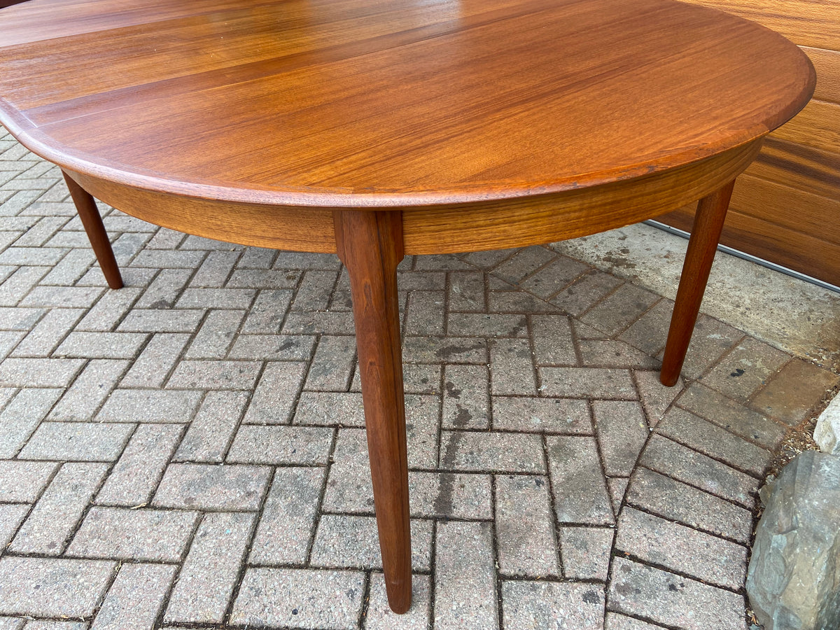 REFINISHED Danish MCM Teak Table Round w 2 leaves by C.J. Rosengaarden 47