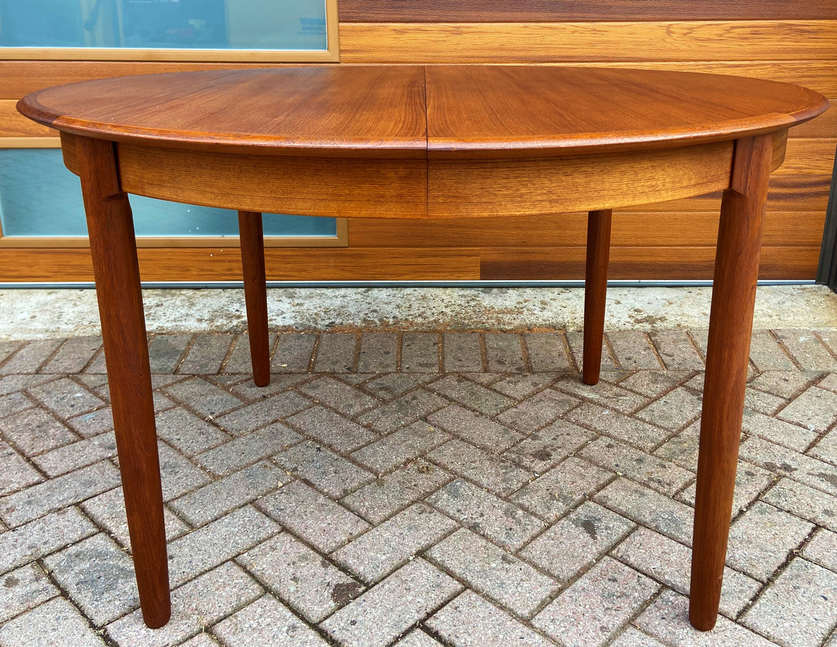 REFINISHED Danish MCM Teak Table Round w 2 leaves by C.J. Rosengaarden 47