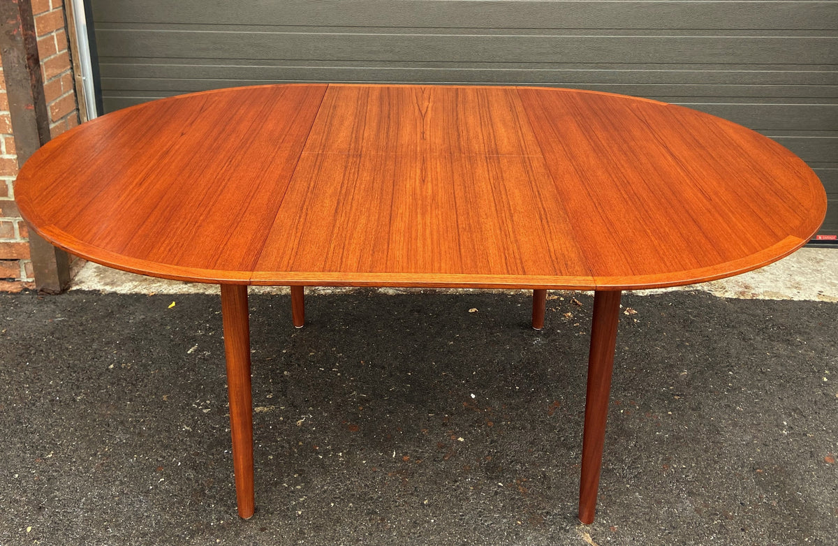 REFINISHED Danish MCM Teak Dining Table Round to Oval w Butterfly Leaf 48