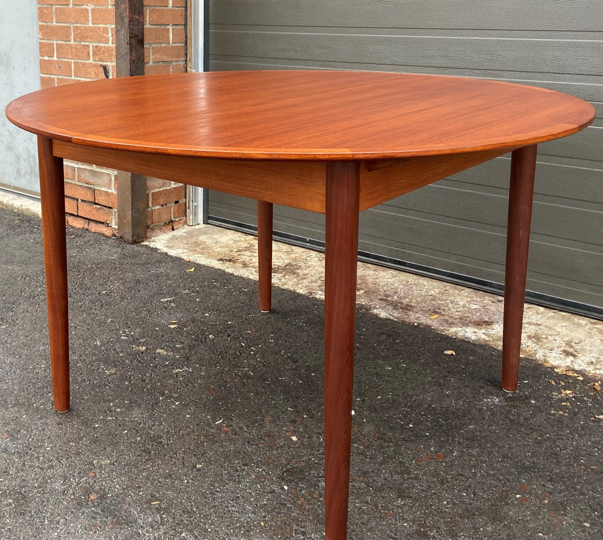 REFINISHED Danish MCM Teak Dining Table Round to Oval w Butterfly Leaf 48