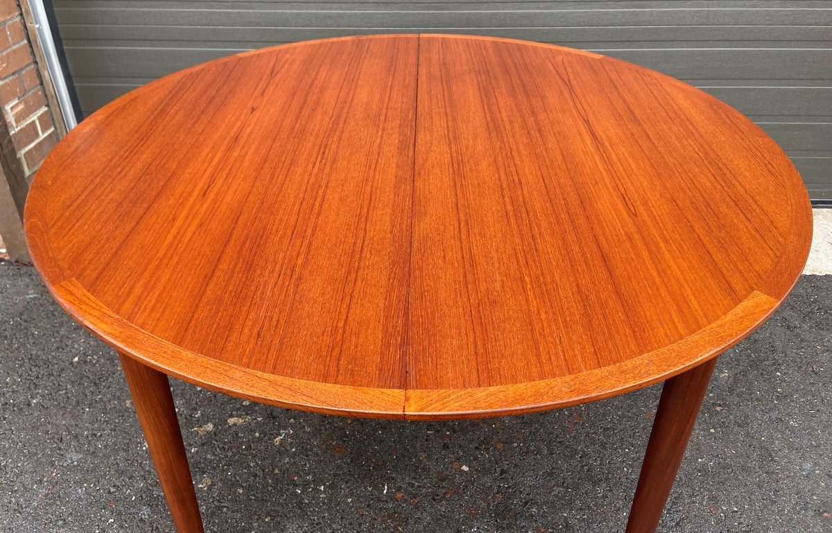 REFINISHED Danish MCM Teak Dining Table Round to Oval w Butterfly Leaf 48
