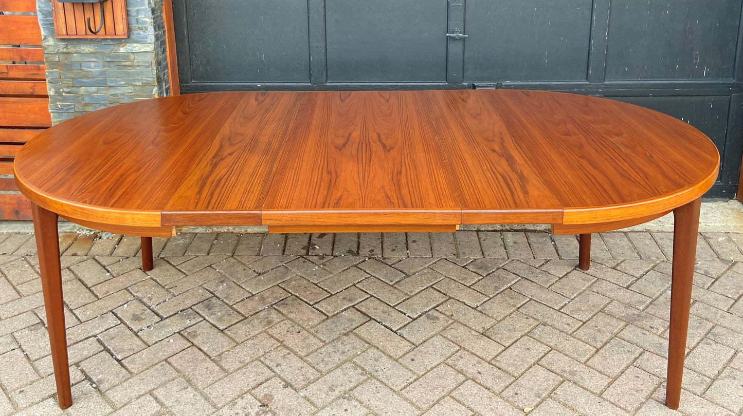 REFINISHED Danish MCM Teak Table Round to Oval w 2 Leaves 47"-86", PERFECT