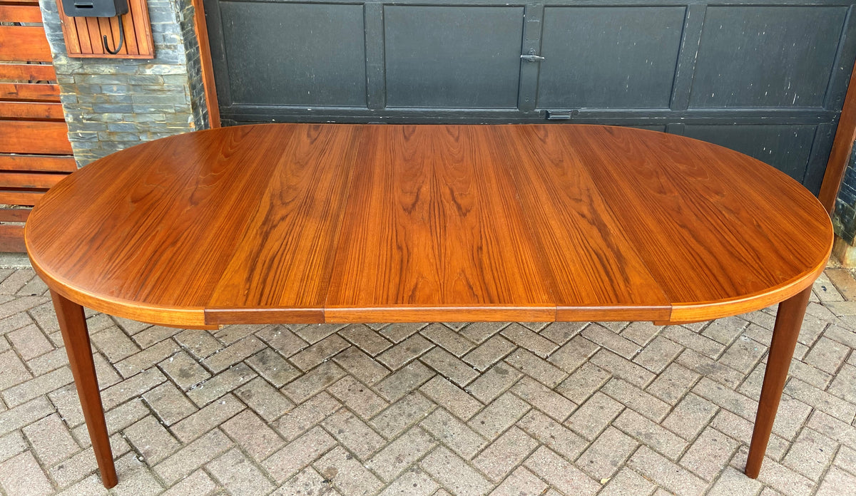 REFINISHED Danish MCM Teak Table Round to Oval w 2 Leaves 47