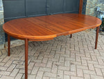 REFINISHED Danish MCM Teak Table Round to Oval w 2 Leaves 47