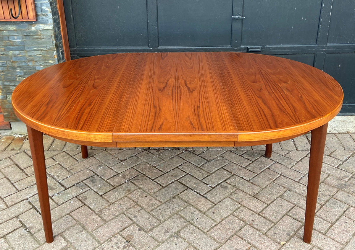 REFINISHED Danish MCM Teak Table Round to Oval w 2 Leaves 47